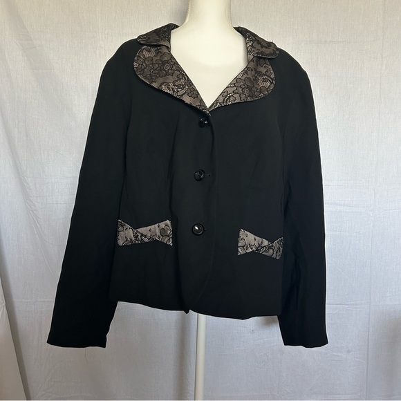 ISABELLA 22W Lace lapel‎ 3 button blazer suit jacket pleated whimsygoth career - Picture 1 of 9